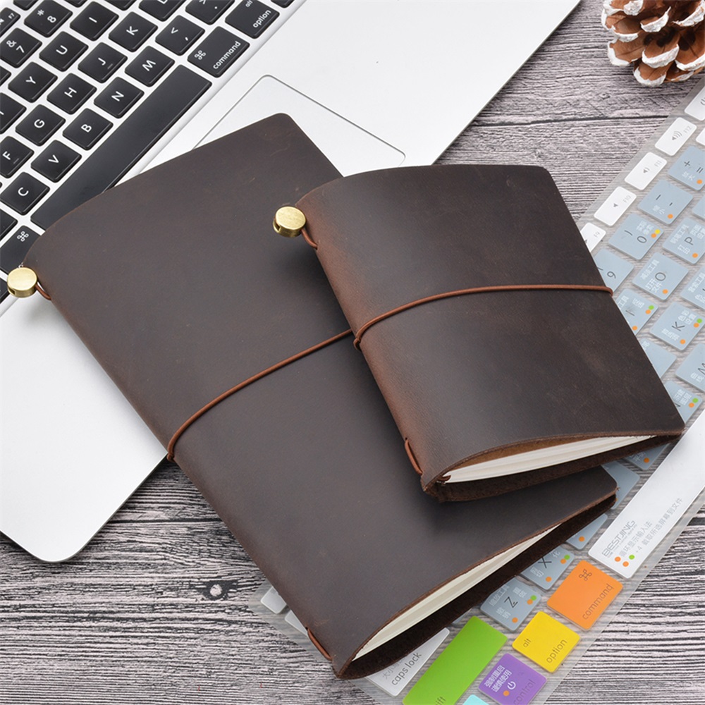 Leather Work Notebook - Carnet de voyage en cuir véritable,