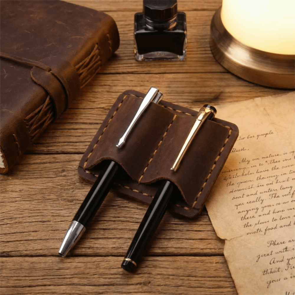 Porte-stylo double en cuir vin - Leather Work Notebook avis et prix